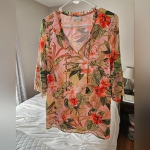 J Jill Top Tunic Women Multi Tropical Floral Size SP  Lined 3/4 Sleeves